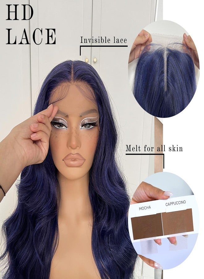 MITIMES Dark Blue Wigs Blue Lace Front Wig Pre Plucked Glueless Long Body Wave Lace Front Wig For Fashion Women Transparent Lace Front Wig For Cosplay Party - Image 5